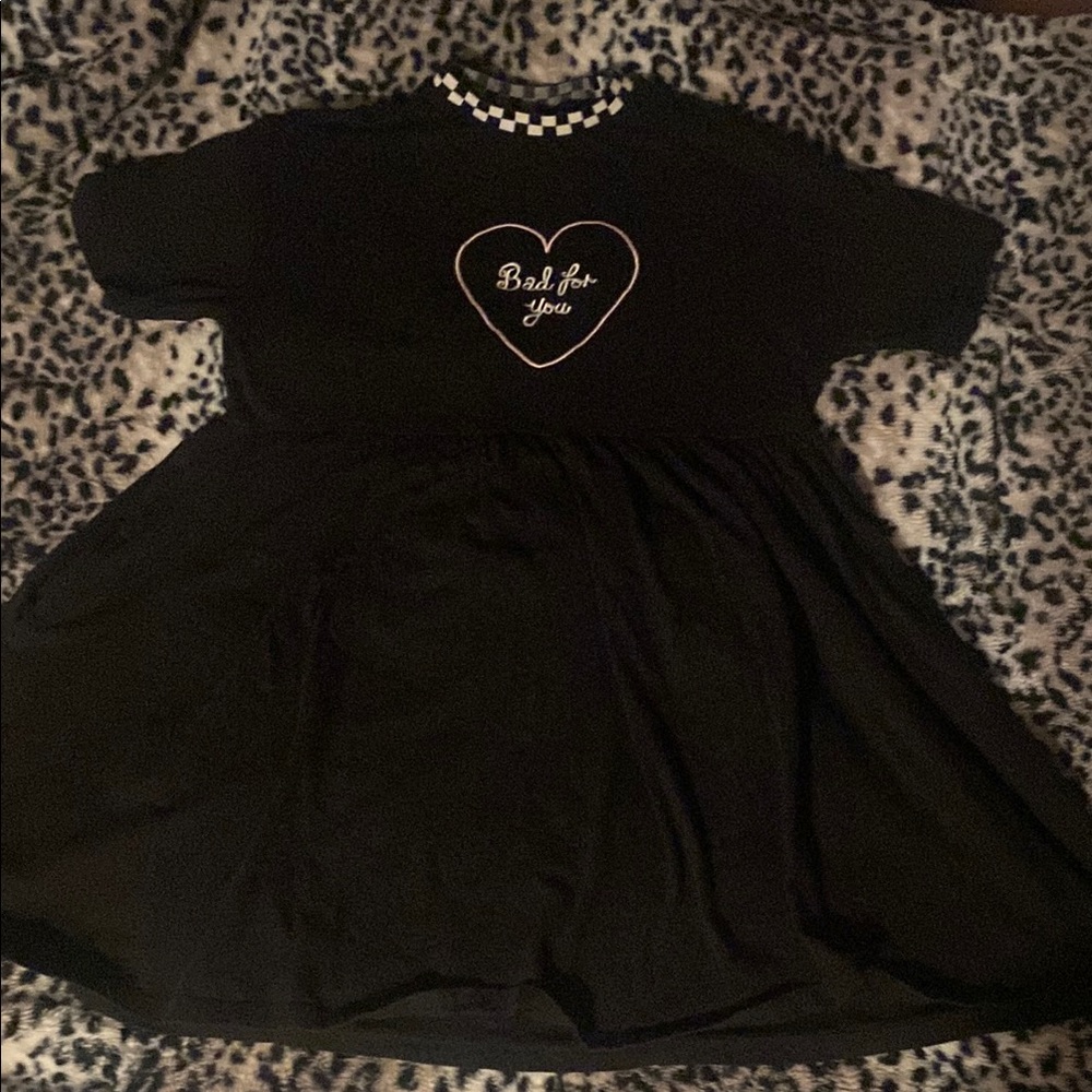 Vans x lazy oaf Black Heart Graphic Womans Dress with Checker Neck Trim size dl